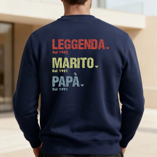 Maglione personalizzato papà e nonno con stampa retro Leggenda, sweater nero comfort uomo – Motiv 2
