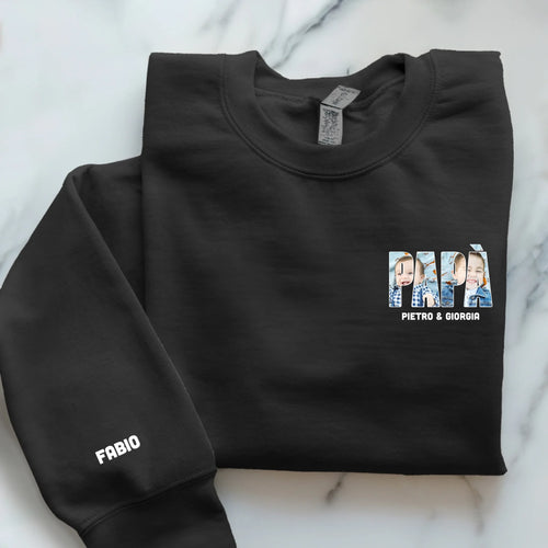 Maglione personalizzato papà nonno con foto sul petto, materiale premium morbido