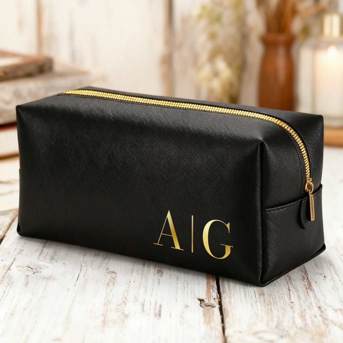 Beauty case uomo personalizzato con iniziali, pelle PU robusta, stampa DTF colori brillanti