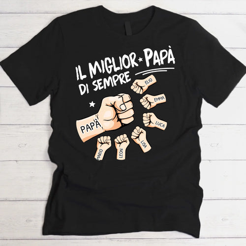 T-Shirt scura personalizzata papà in cotone con stampa Il miglior papà di sempre, ideale come regalo per la Festa del Papà