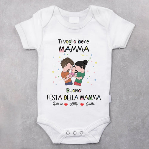Body neonato personalizzato con nome per Festa della Mamma e del Papà, in materiale morbido e confortevole