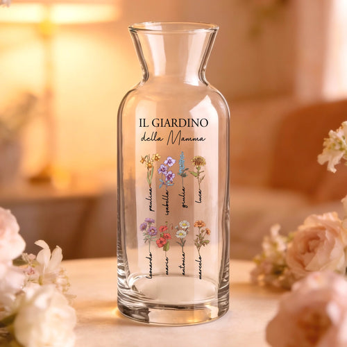 Vaso in vetro personalizzato con nome e fiori, regalo esclusivo per mamma e nonna