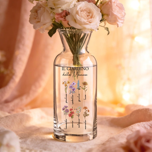 Vaso in vetro personalizzato con nome e fiori, regalo esclusivo per mamma e nonna – Motiv 2