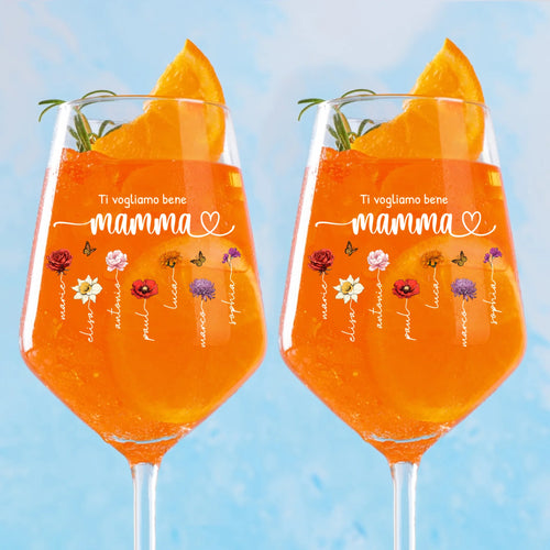 Calice da vino personalizzato 450 ml con fiori di nascita per mamma e nonna, stampa UV-DTF colori intensi – Motiv 2