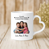 Regalo personalizzato - tazza bianca con manico a forma di cuore e nome personalizzato - realizzata da Love & Faith