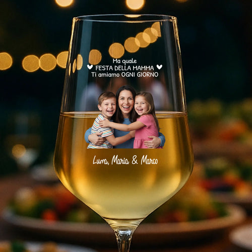 Bicchiere da vino personalizzato 450 ml con foto e dedica mamma, stampa UV-DTF colori intensi – Motiv 2