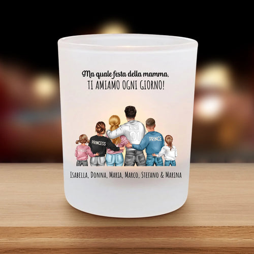 Portacandela teelicht personalizzato in vetro satinato con stampa UV-DTF, personalizzabile con nomi e design