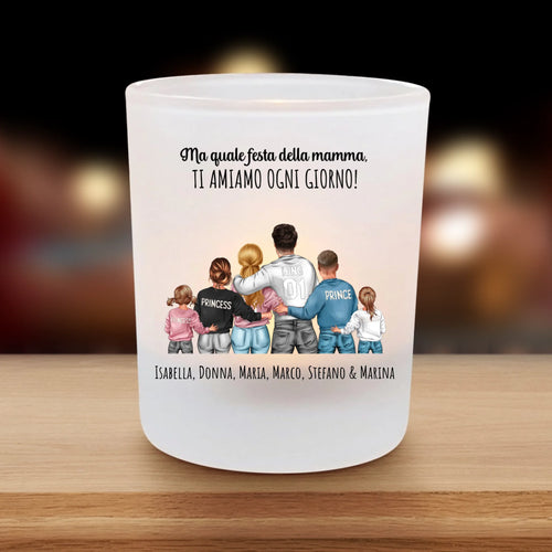 Portacandela teelicht personalizzato in vetro satinato con stampa UV-DTF, personalizzabile con nomi e design – Motiv 2