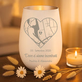 Regalo personalizzato: portocandela bianco a argento con incisione dei nomi - realizzato da Love & Faith