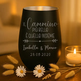 Regalo personalizzato: portacandela nero e argento con incisione dei nomi - realizzato da Love & Faith