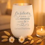Regalo personalizzato: portocandela bianco a argento con incisione dei nomi - realizzato da Love & Faith