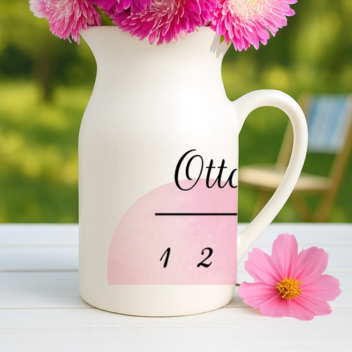 Vaso bianco avorio personalizzato con calendario e data incisa, regalo anniversario per coppie – Motiv 2