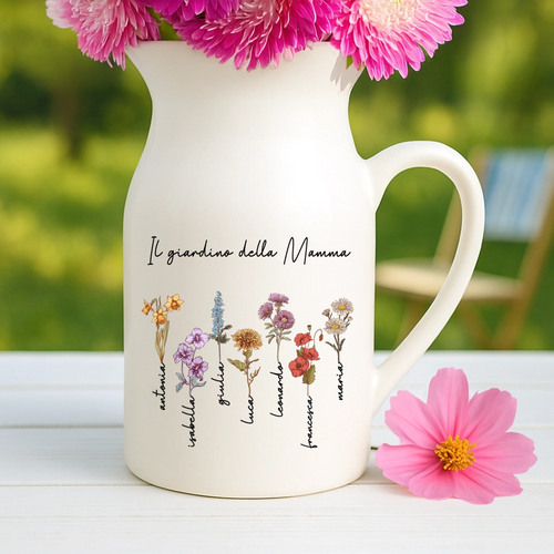 Vaso bianco avorio personalizzato con nome e fiori, regalo decorativo per mamma e nonna – Motiv 2