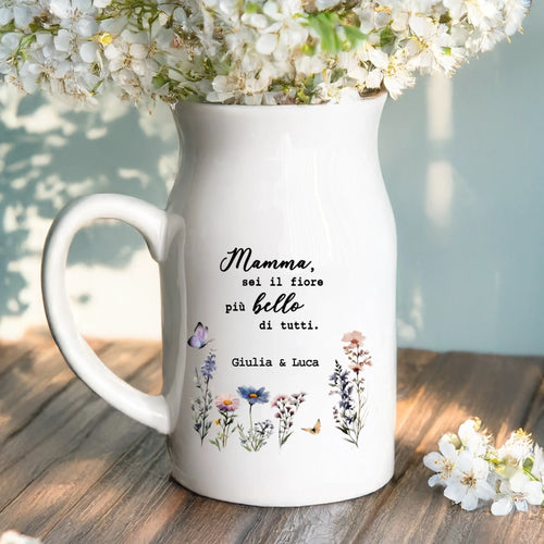 2 Personalisiertes Geschenk - Weiße Vase mit Henkel mit persönlichem Spruch und Namen