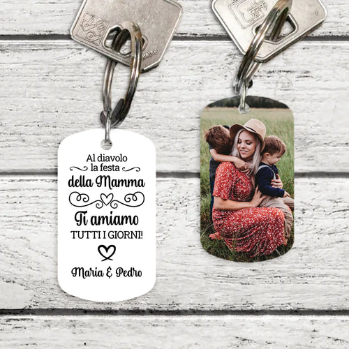 Portachiavi personalizzato in acciaio inossidabile per la Festa della mamma con stampa su entrambi i lati
