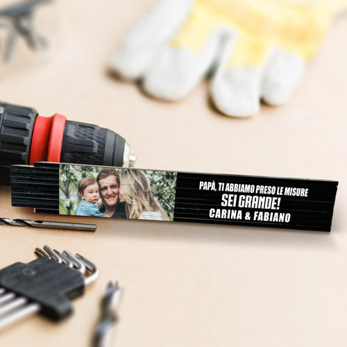 Zollstock pieghevole personalizzato con foto e nome per papà, metro in legno da 2 metri