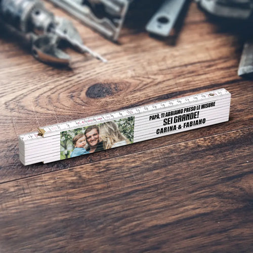 Zollstock pieghevole personalizzato con foto e nome per papà, metro in legno da 2 metri – Motiv 2