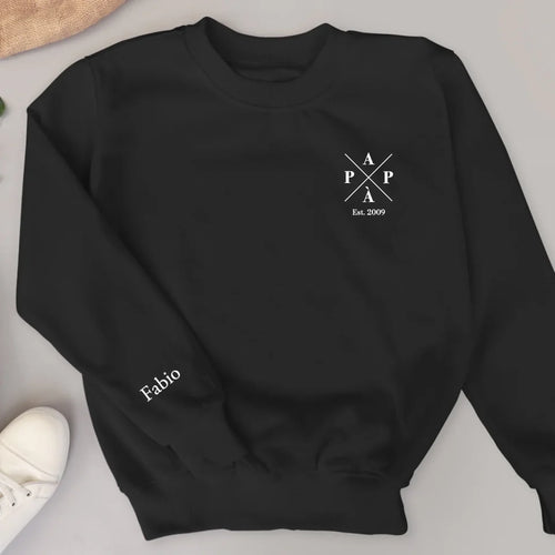 Maglione papà personalizzato con nomi figli, stampa DTF design moderno in cotone premium – Motiv 2