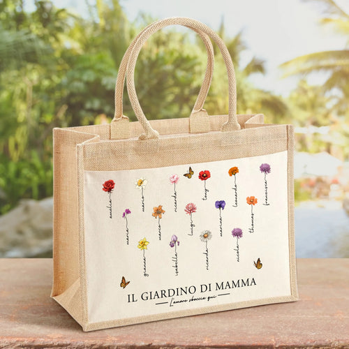 Borsa personalizzata mamma nonna con fiori e nomi, manici solidi, regalo Muttertag