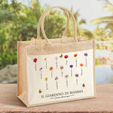 L'amore sboccia qui - Borsa personalizzata per mamma e nonna con fiori e nomi