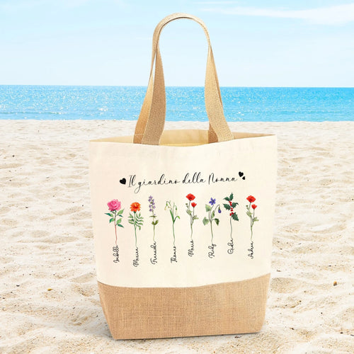 Borsa personalizzata per la nonna con fiori e nome, manici solidi, materiale robusto – Motiv 2