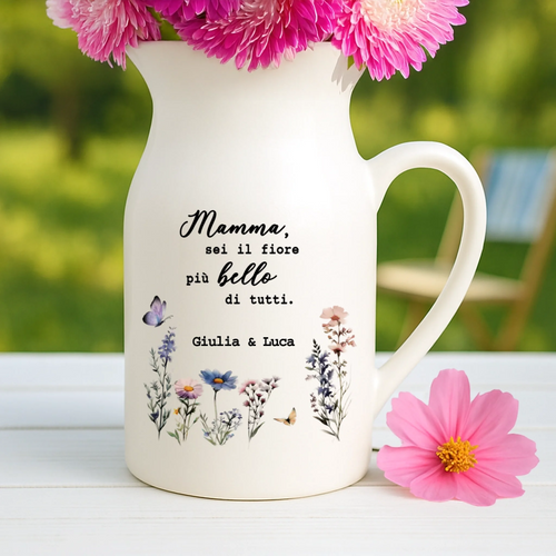 Vaso bianco avorio personalizzato con incisione nome e design custom, regalo mamma nonna – Motiv 2