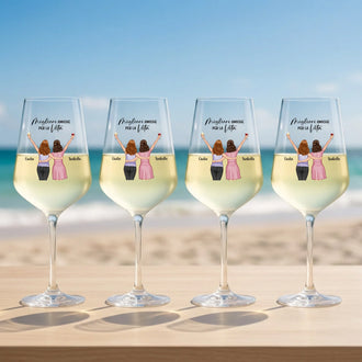 Calice da vino personalizzato con nomi e illustrazione per amiche, capacità 450 ml, stampa UV-DTF – Motiv 3