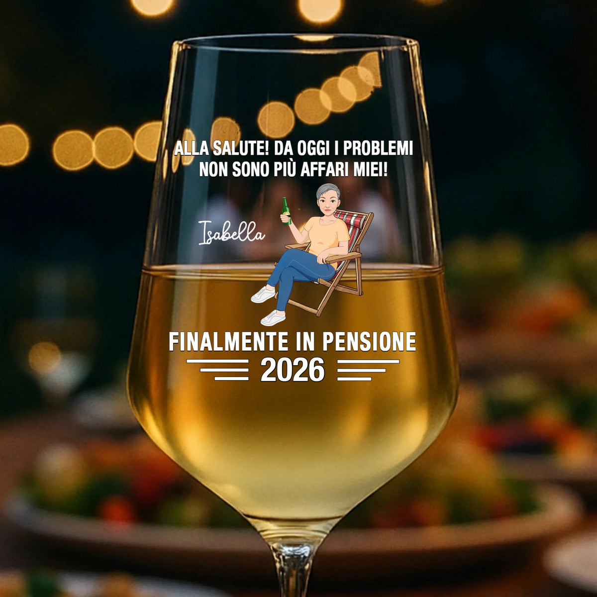 Calice da vino personalizzato 450 ml con frase e illustrazione Alla libertà, stampa UV-DTF colori intensi, regalo