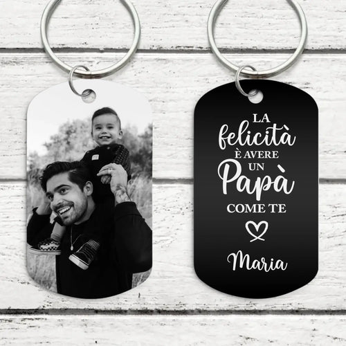 Portachiavi personalizzato per genitori Felicità con incisione laser nero e bianco, metallo alluminio