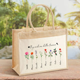 Borsa personalizzata per la nonna con fiori e nome, manici solidi, materiale robusto