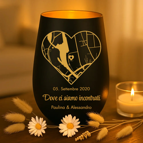 Regalo personalizzato: portacandela nero e oro con incisione dei nomi - realizzato da Love & Faith