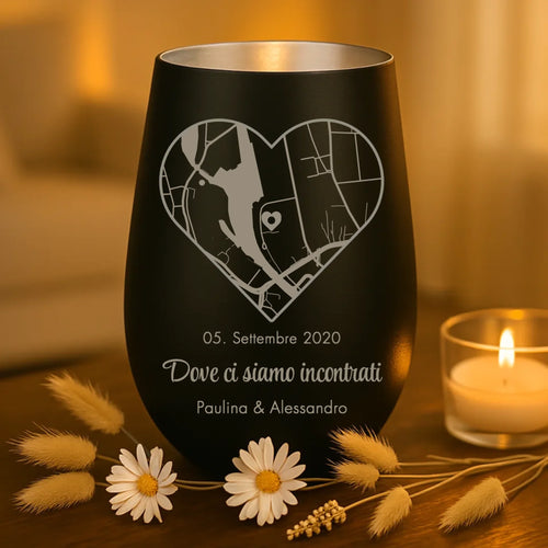 Regalo personalizzato: portacandela nero e argento con incisione dei nomi - realizzato da Love & Faith