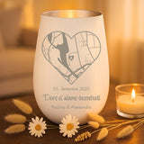 Regalo personalizzato: portocandela bianco a argento con incisione dei nomi - realizzato da Love & Faith