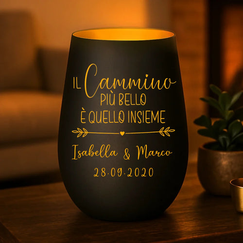 Regale personalizzato: portacandela nero e oro con incisione dei nomi - realizzato da Love & Faith