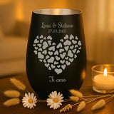 Regalo personalizzato: portacandela nero e argento con incisione dei nomi - realizzato da Love & Faith