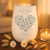Regalo personalizzato: portocandela bianco a argento con incisione dei nomi - realizzato da Love & Faith