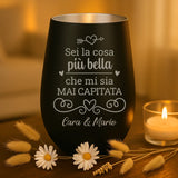 Regalo personalizzato: portacandela nero e argento con incisione dei nomi - realizzato da Love & Faith