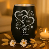 Regalo personalizzato: portacandela nero e argento con incisione dei nomi - realizzato da Love & Faith