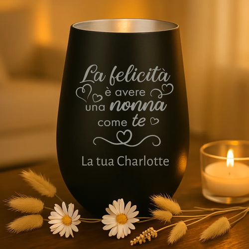 Regalo personalizzato: portacandela nero e argento con incisione dei nomi - realizzato da Love & Faith