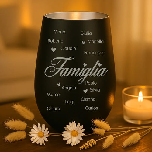 Regalo personalizzato: portacandela nero e argento con incisione dei nomi - realizzato da Love & Faith