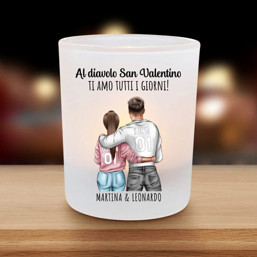 Portacandela personalizzato in vetro per coppie Con te, con stampa nitida e finitura satinata