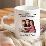 Regalo personalizzato - tazza bianca con manico a forma di cuore e nome personalizzato - realizzata da Love & Faith