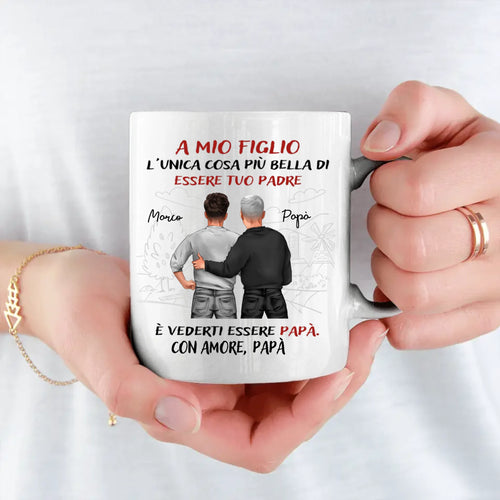 Tazza personalizzata per la festa del papà con dedica A mio figlio, stampa in sublimazione – Motiv 2