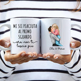 Tazza personalizzata per coppie Non ti lascio scappare con illustrazione custom, regalo San Valentino