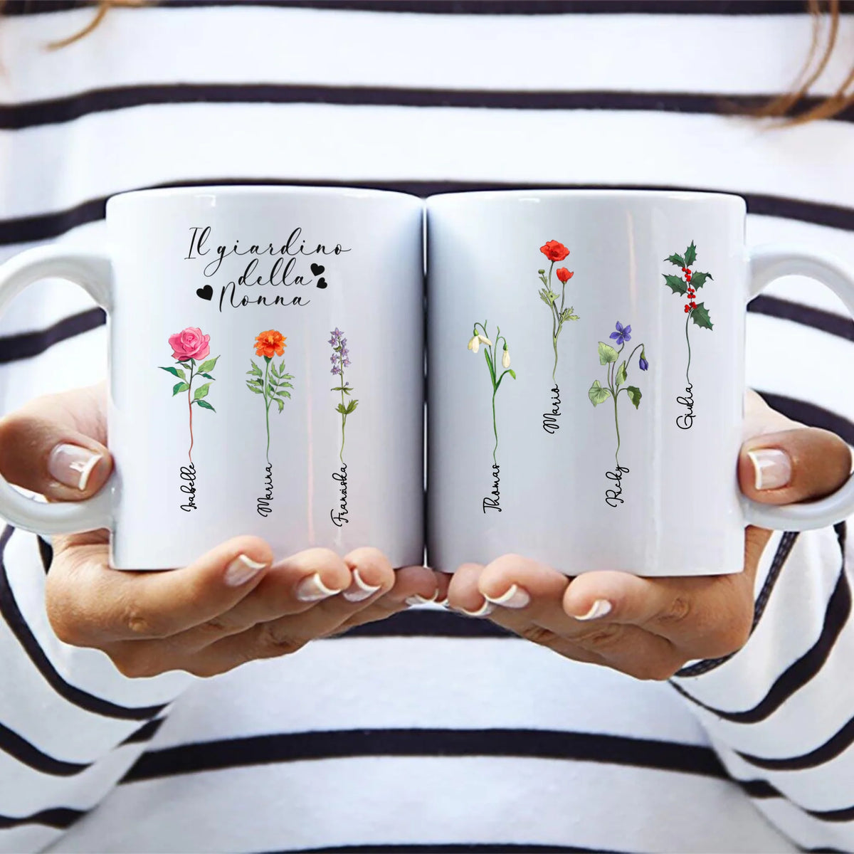 Tazza personalizzabile per nonni Il giardino della nonna, con stampa nitida e design personalizzato