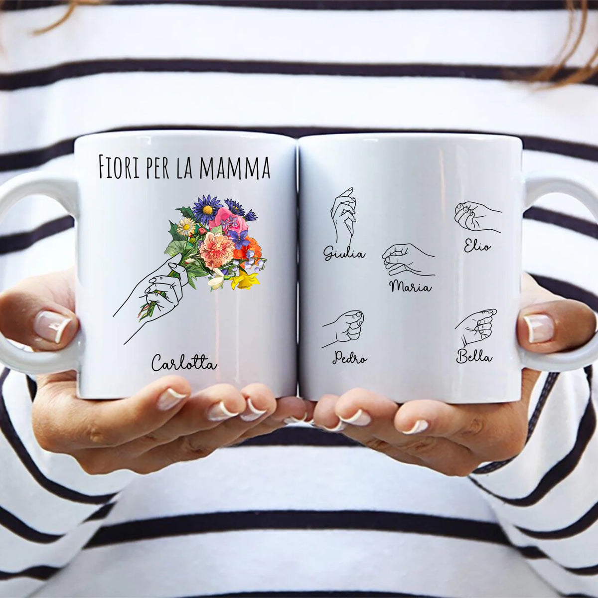 Tazza personalizzabile Fiori per la mamma con stampa precisa, adatta a lavastoviglie e microonde
