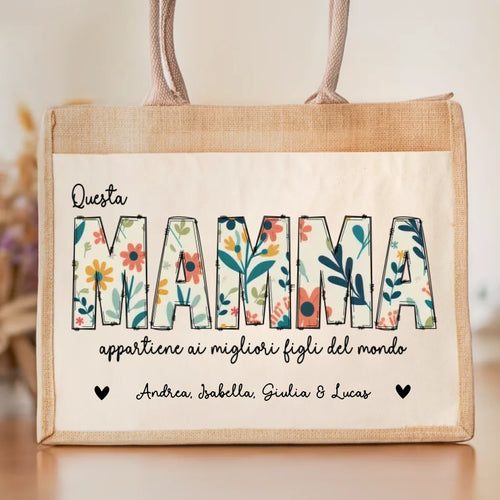 Borsa personalizzata Questa Mamma per mamma e nonna con manici solidi, personalizzabile con nome e design