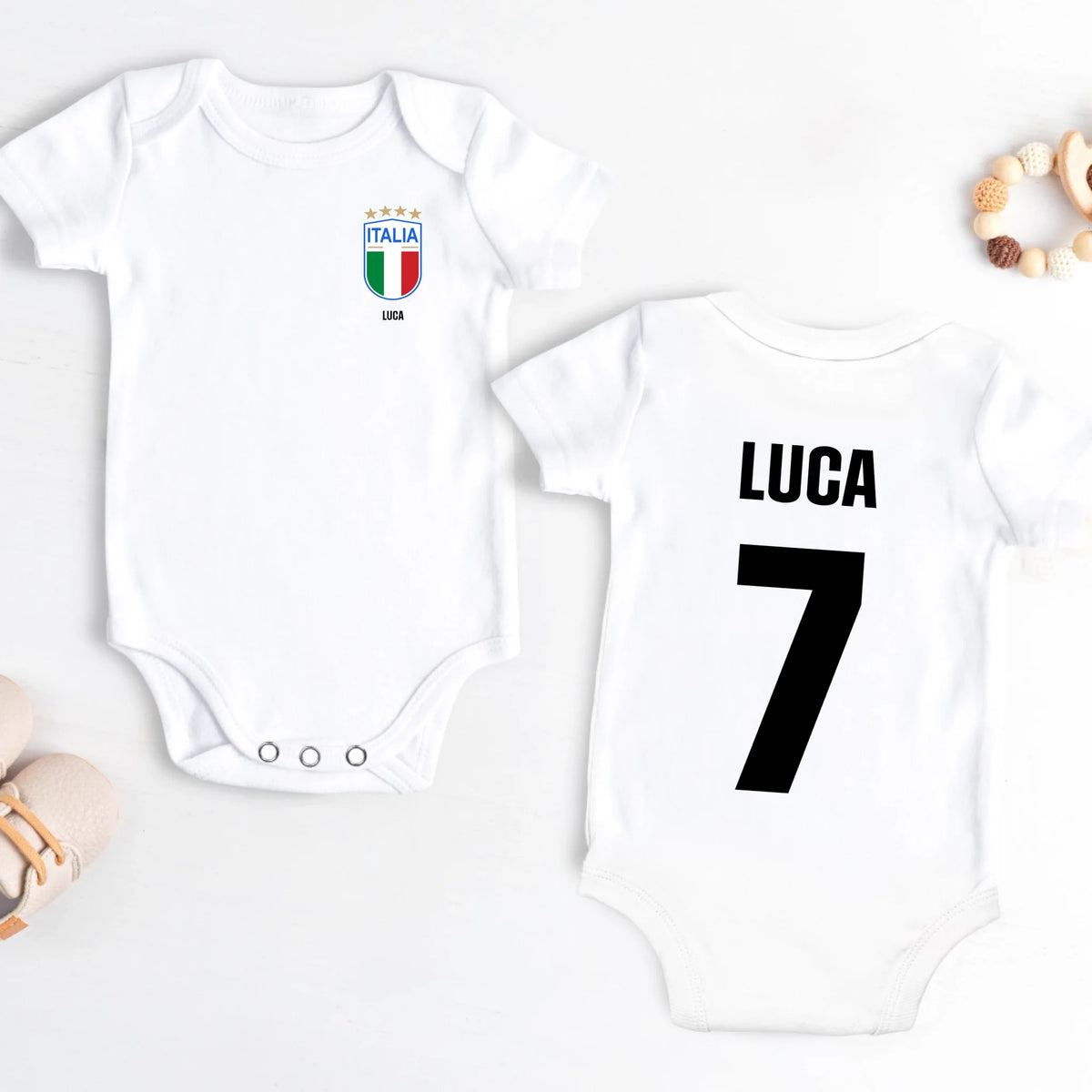 Body bebè personalizzato calcio con design tifosi calcio, materiale morbido confortevole