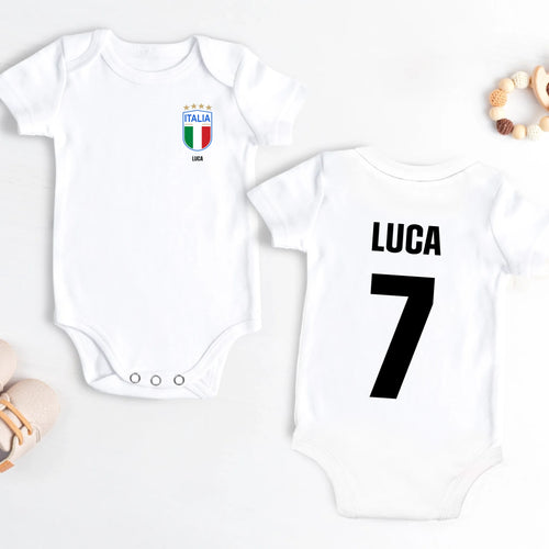 Body bebè personalizzato calcio con design tifosi calcio, materiale morbido confortevole