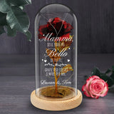 Rosa eterna placcata oro con stampa personalizzata sotto cupola di vetro e luce LED integrata